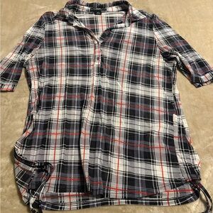 Sheer Plaid Button-Up Shirt